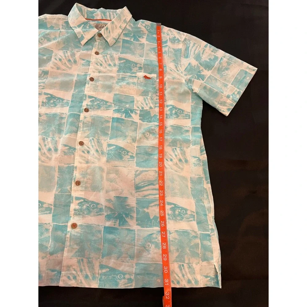 Salt Life Mens XXL Teal White Fish Palm Tree Print Short Sleeve Button Shirt